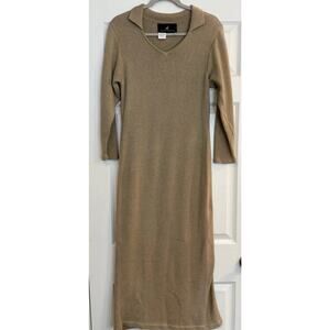 Peruvian Connection Maxi Dress Women’s Small Tan 100% Cotton Heavy Knit Cozy EUC